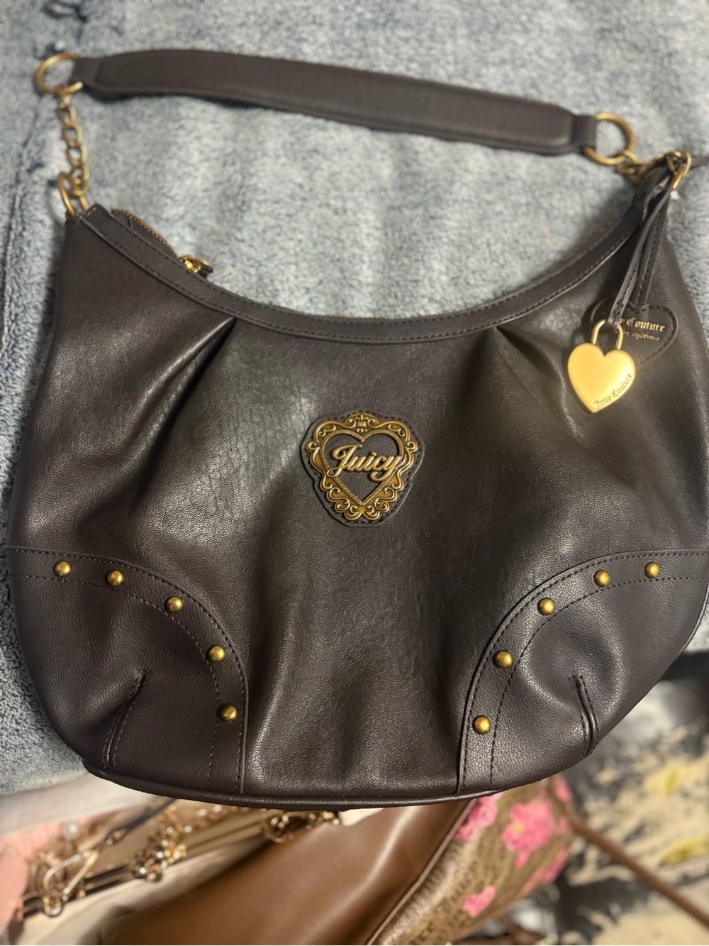 Juicy Couture Dark Brown Leather Shoulder Hobo with Gold Accents